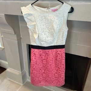 Lily Pulitzer Pink, Black, and White Ruffle Sleeve Accent Dress